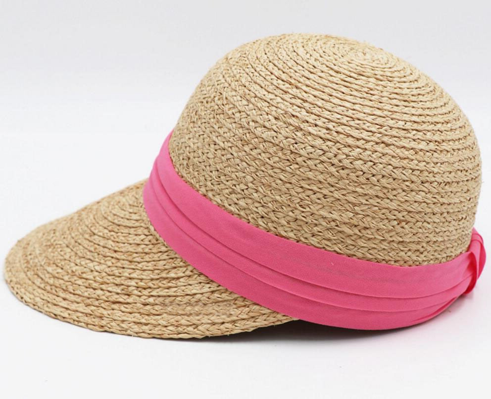 10pcs Brand White Ribbon Nature Raffia Straw Sun Visors 2018 Women Summer Straw Visor Beach Caps Ladies Handmade Natural Hats
