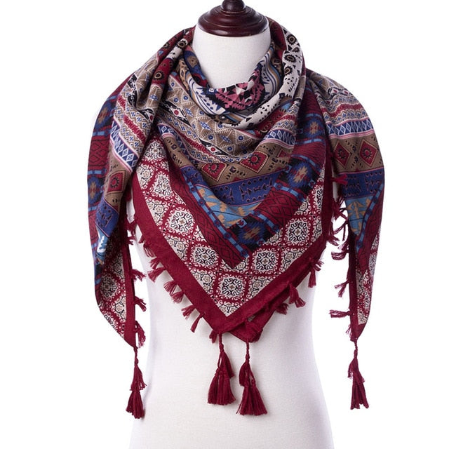 2018 New Fashion Warm Women Scarf Square Scarves Female Wraps Winter Autumn Tassel Printed Girl Shawls Blanket Scarf