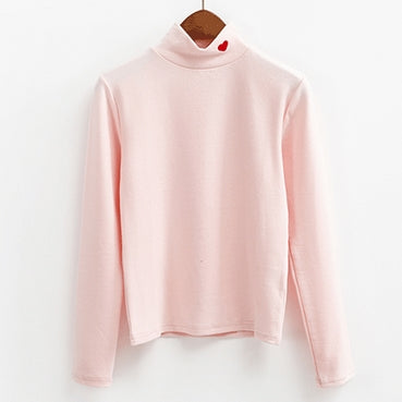 2018 Women Harajuku Shirt Rock Korean Funny Pink Kawaii Tops Long Sleeve Solid Shirts Retro Cute Embroidery Love Elastic T-shirt