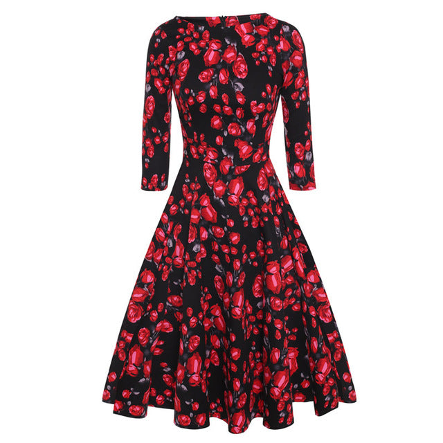 ACEVOG Brand 1950s Dress Autumn Spring 3/4 Sleeve Women Fashion Elegant Vintage Rockabilly Floral Swing Party Dresses 4 Styles