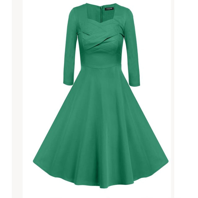 ACEVOG Brand 1950s Dress Autumn Spring 3/4 Sleeve Women Fashion Elegant Vintage Rockabilly Floral Swing Party Dresses 4 Styles