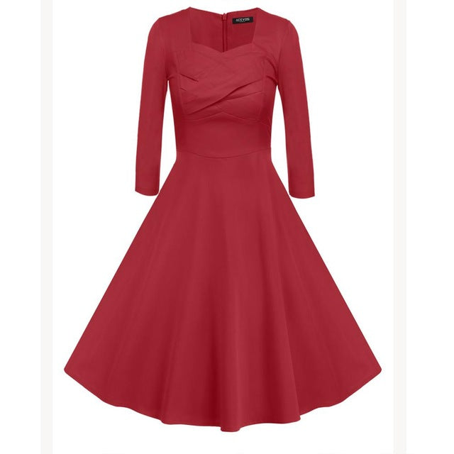 ACEVOG Brand 1950s Dress Autumn Spring 3/4 Sleeve Women Fashion Elegant Vintage Rockabilly Floral Swing Party Dresses 4 Styles
