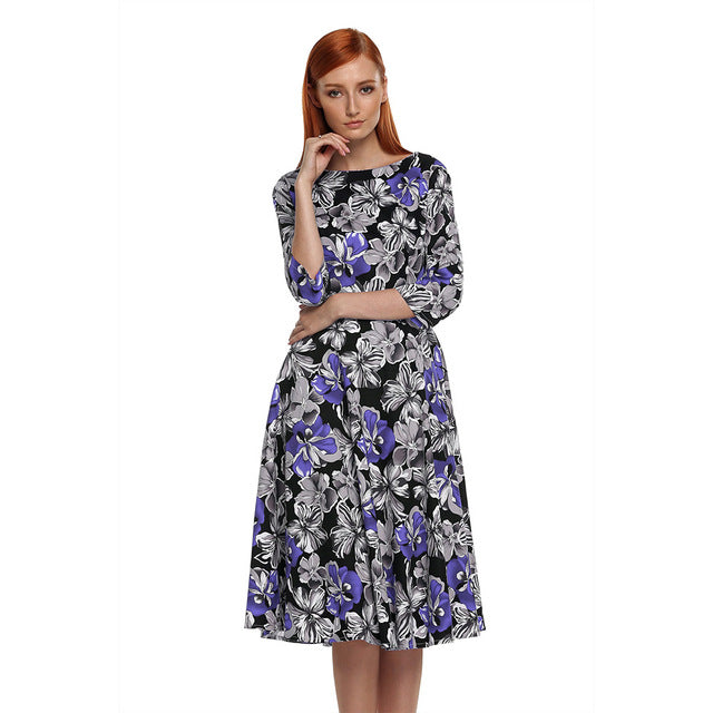 ACEVOG Brand 1950s Dress Autumn Spring 3/4 Sleeve Women Fashion Elegant Vintage Rockabilly Floral Swing Party Dresses 4 Styles