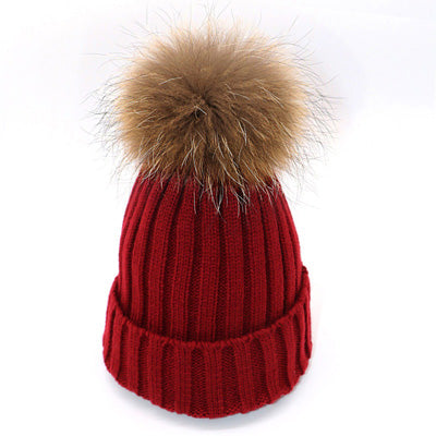 Arherigele Fur Ball Cap Pom Poms Winter Hat for Women Girl 's Hat Knitted Beanies Cap Thick Female Cap Women's Skullies Beanies