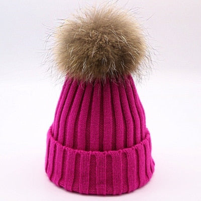 Arherigele Fur Ball Cap Pom Poms Winter Hat for Women Girl 's Hat Knitted Beanies Cap Thick Female Cap Women's Skullies Beanies
