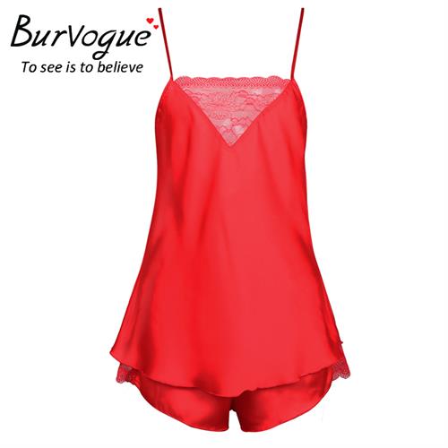 Burvogue Sexy Pajama Sets Sleepwear for Women Sleeveless Spaghetti Strap Nightwear Lace Pajamas Satin Cami Top Shorts Pajamas