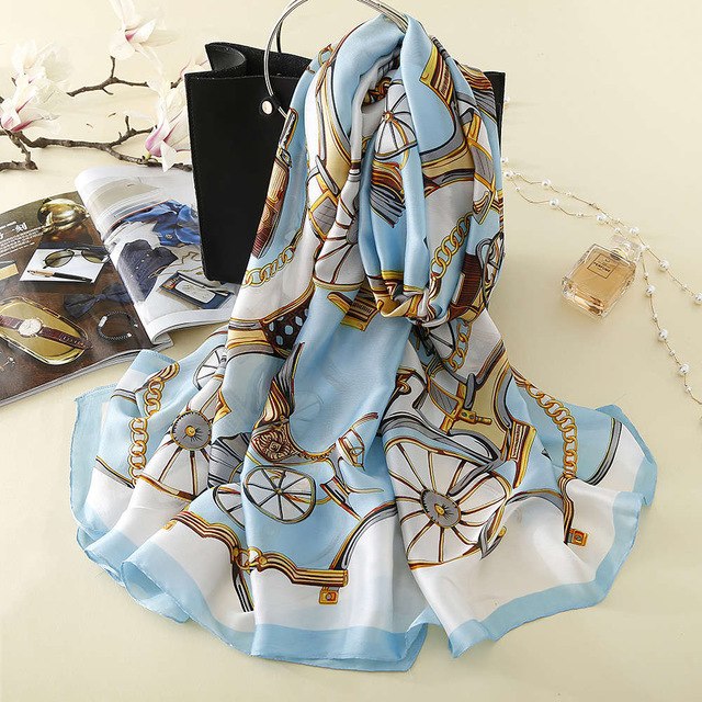 Fashion Bandana Long Shawls Colors Royal Carriage Printing Silk Scarf Luxury Brand Flower Scarves Black Women Scarf With Beach