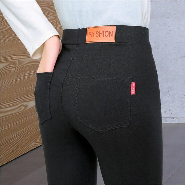 Fashion Women Casual Stretch Denim Jeans Leggings Jeggings Pencil Pants Black thickening Skinny Leggings Jeans Womens Clothing