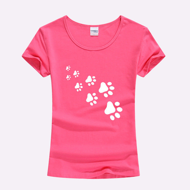 KOLVONANIG 2017 Summer Cat Paws Print Women Tshirt Cotton Funny Slim T Shirt For Lady Top Tee T-shirt For Girls Kawaii T-Shirt