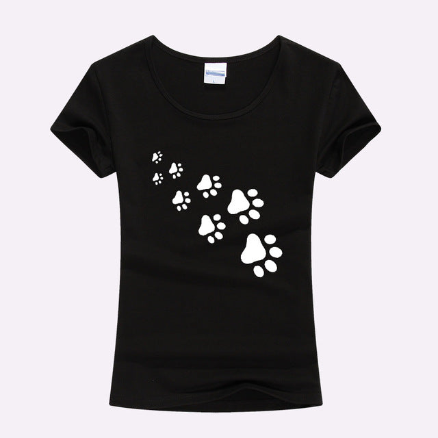 KOLVONANIG 2017 Summer Cat Paws Print Women Tshirt Cotton Funny Slim T Shirt For Lady Top Tee T-shirt For Girls Kawaii T-Shirt