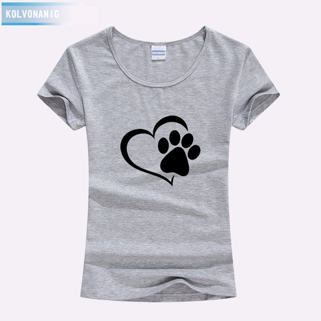 KOLVONANIG 2018 Summer Love Cat Paws Printed Women T-Shirt Cotton Casual Anime Top Tees Hipster Gray Black White Kawaii T Shirts