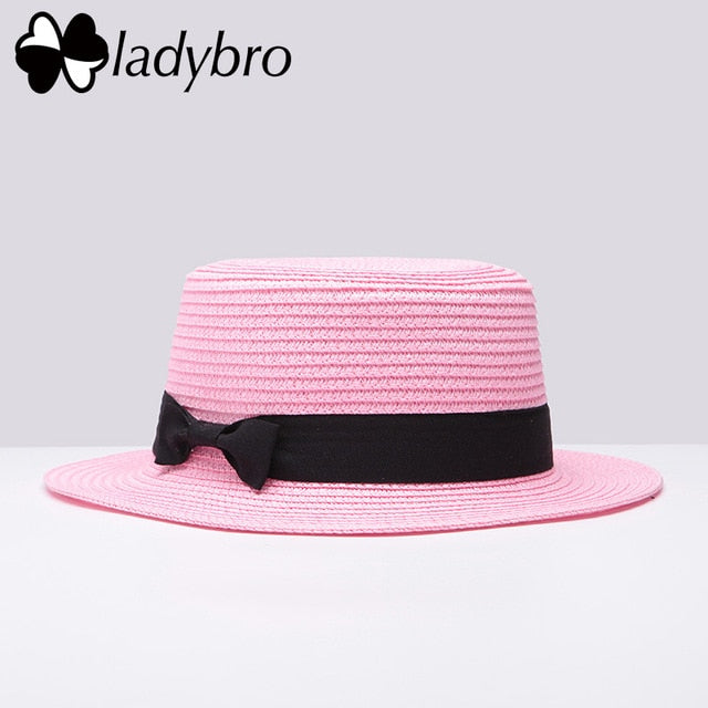 Ladybro 2018 Summer Women Boater Beach Hat Female Casual Panama Hat Lady Brand Classic Bowknot Straw Flat Sun Hat Women Fedora