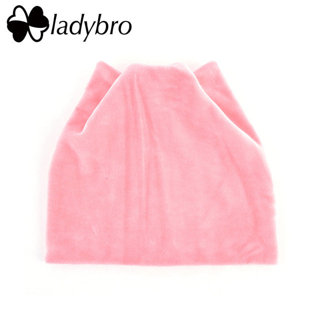 Ladybro Cute Velvet Beanies Hat Women Cat Ear Hat Autumn Warm Winter Hat For Female Skullies Beanie Hat Caps Lady Beanies Casual