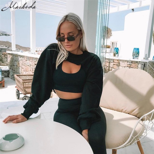 Macheda Fashion Sexy Women Sweatshirt 2018 New O-Neck Solid Crop Long Sleeve Jumper Pullover Coat Casual Sweatshirt Top