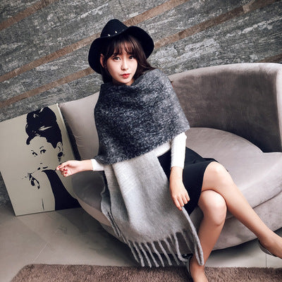 Mingjiebihuo Korean new fashion long scarf shawl female autumn and winter new color mixed wild warm thick fringed scarf