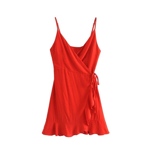 Vadim sweet ruffled dot print wrap dress V neck sleeveless adjustable straps female casual chic mini dresses Vestidos QA355