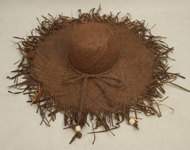 Wholesale 10pcs Ladies Big Wide Brim Raffia Straw Hats Womens Plain Large Beach Summer Sun Straw Caps Fringed Nature Brimmed Cap