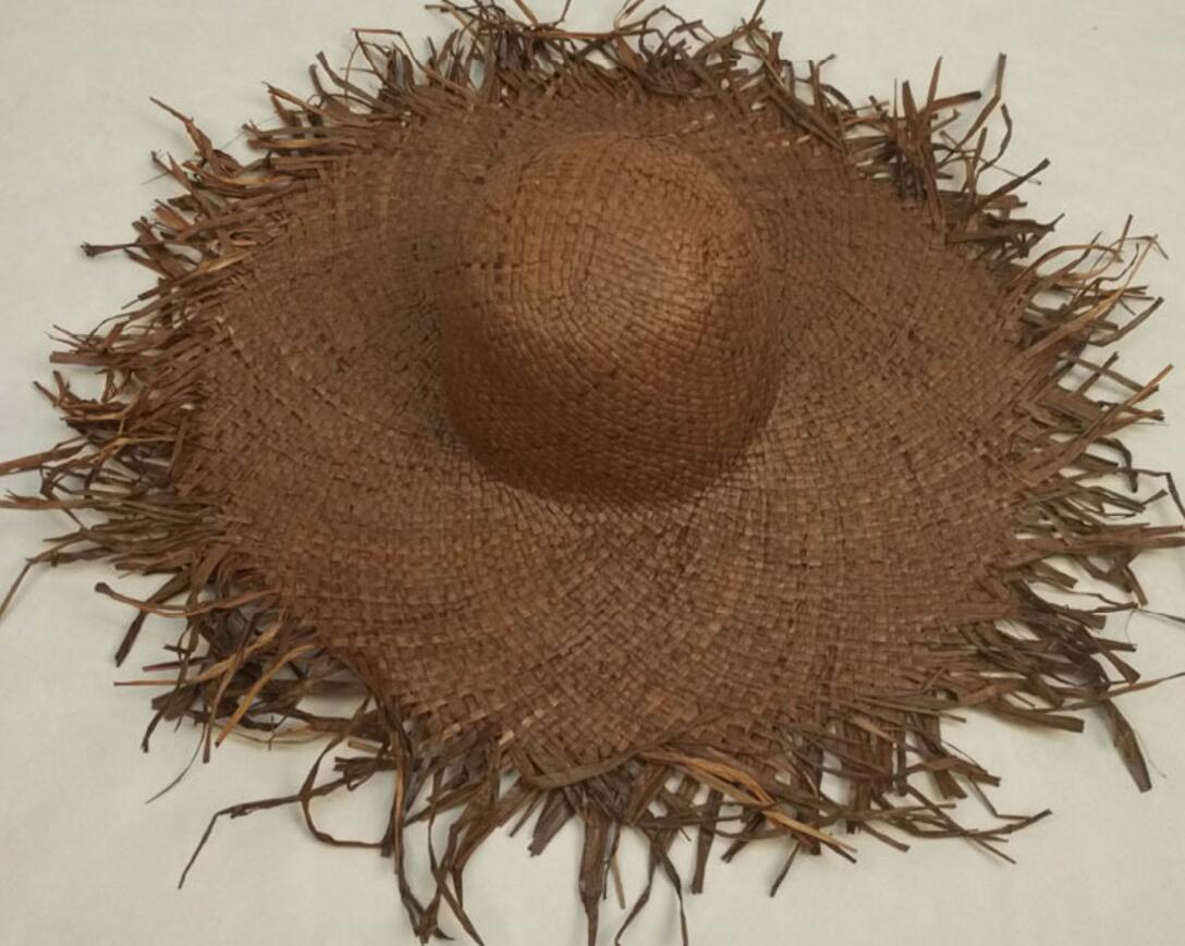 Wholesale 10pcs Ladies Big Wide Brim Raffia Straw Hats Womens Plain Large Beach Summer Sun Straw Caps Fringed Nature Brimmed Cap