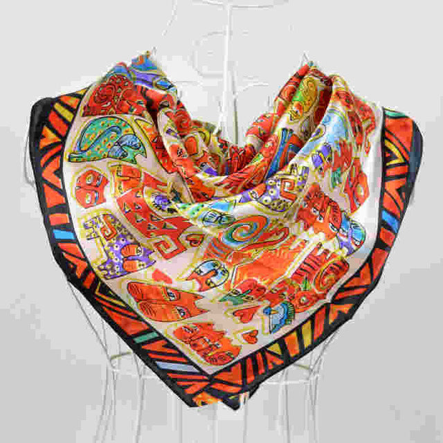 Women Black White 100% Silk Big Square Silk Scarves Printed Fashion Plaid Crepe Satin Scarf Shawl Spring Autumn Scarf Cape 90cm