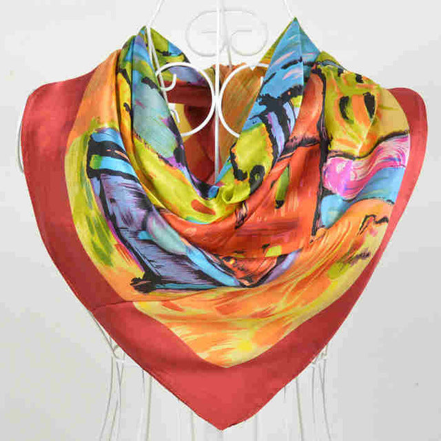 Women Black White 100% Silk Big Square Silk Scarves Printed Fashion Plaid Crepe Satin Scarf Shawl Spring Autumn Scarf Cape 90cm