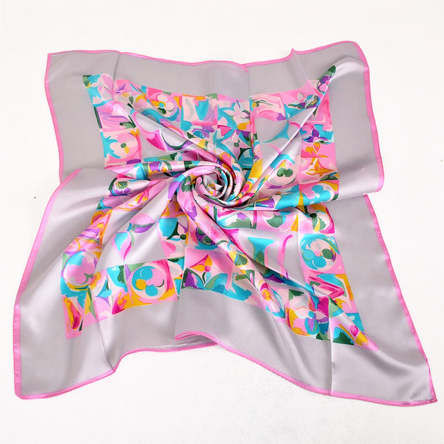 Women Black White 100% Silk Big Square Silk Scarves Printed Fashion Plaid Crepe Satin Scarf Shawl Spring Autumn Scarf Cape 90cm