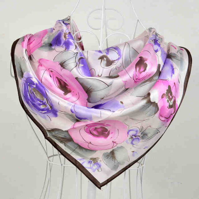 Women Black White 100% Silk Big Square Silk Scarves Printed Fashion Plaid Crepe Satin Scarf Shawl Spring Autumn Scarf Cape 90cm