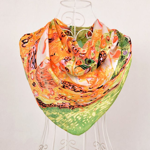 Women Black White 100% Silk Big Square Silk Scarves Printed Fashion Plaid Crepe Satin Scarf Shawl Spring Autumn Scarf Cape 90cm