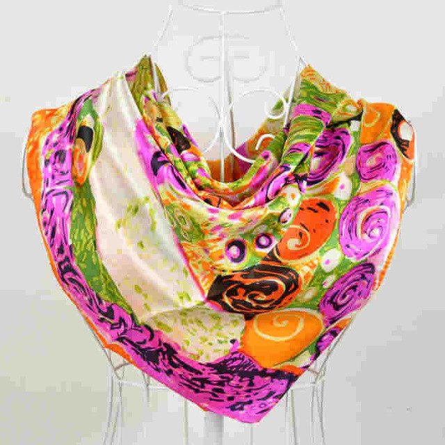 Women Black White 100% Silk Big Square Silk Scarves Printed Fashion Plaid Crepe Satin Scarf Shawl Spring Autumn Scarf Cape 90cm