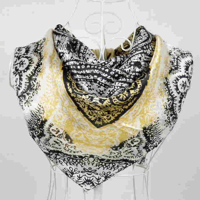 Women Black White 100% Silk Big Square Silk Scarves Printed Fashion Plaid Crepe Satin Scarf Shawl Spring Autumn Scarf Cape 90cm