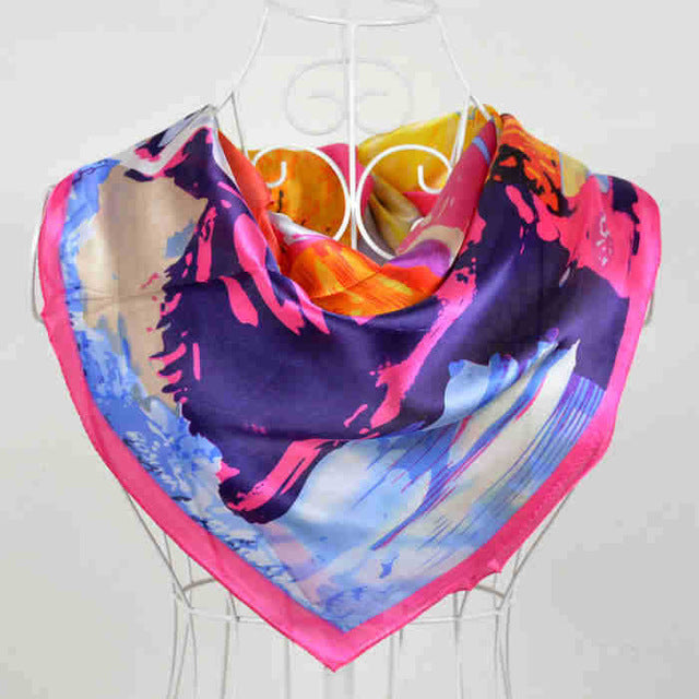 Women Black White 100% Silk Big Square Silk Scarves Printed Fashion Plaid Crepe Satin Scarf Shawl Spring Autumn Scarf Cape 90cm