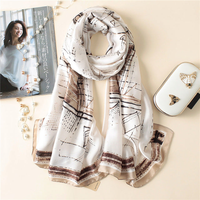 Women's Fashion Silk Scarf Little Bee Printed Scarves High Quality Beach Long Shawls Wraps Femme Foulard 2018 Summer Bandana