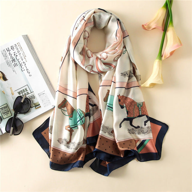 Women's Fashion Silk Scarf Little Bee Printed Scarves High Quality Beach Long Shawls Wraps Femme Foulard 2018 Summer Bandana
