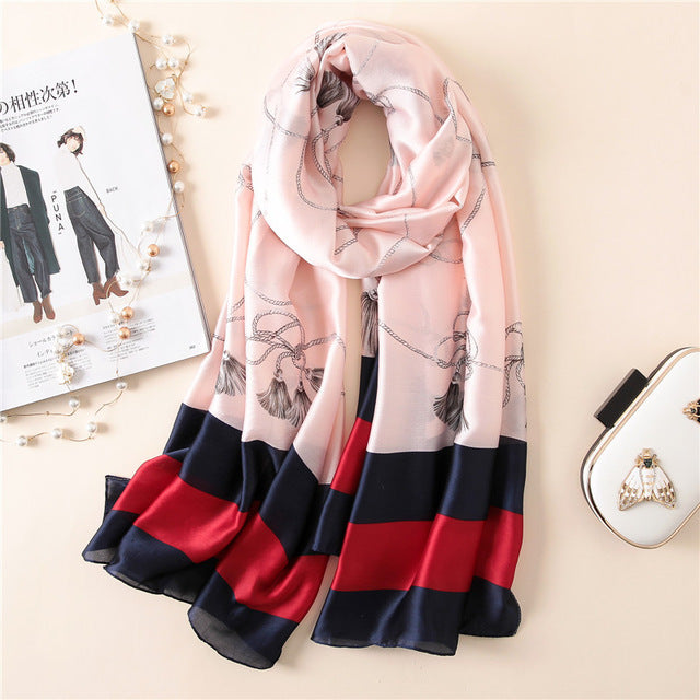 Women's Fashion Silk Scarf Little Bee Printed Scarves High Quality Beach Long Shawls Wraps Femme Foulard 2018 Summer Bandana