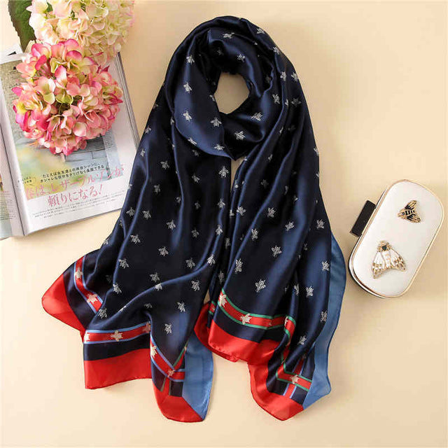 Women's Fashion Silk Scarf Little Bee Printed Scarves High Quality Beach Long Shawls Wraps Femme Foulard 2018 Summer Bandana