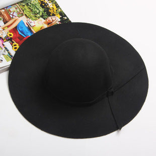 YIFEI New Pillbox Hat Women Wide Brim Felt Bowler Fedora Hat Floppy Sun Bowknot Cloche Cap Women's Large Hat 10 Colors outdoor
