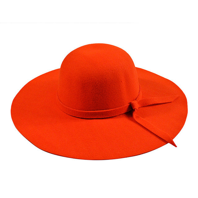 YIFEI New Pillbox Hat Women Wide Brim Felt Bowler Fedora Hat Floppy Sun Bowknot Cloche Cap Women's Large Hat 10 Colors outdoor