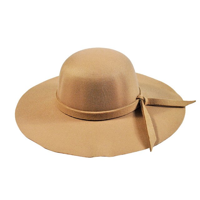 YIFEI New Pillbox Hat Women Wide Brim Felt Bowler Fedora Hat Floppy Sun Bowknot Cloche Cap Women's Large Hat 10 Colors outdoor