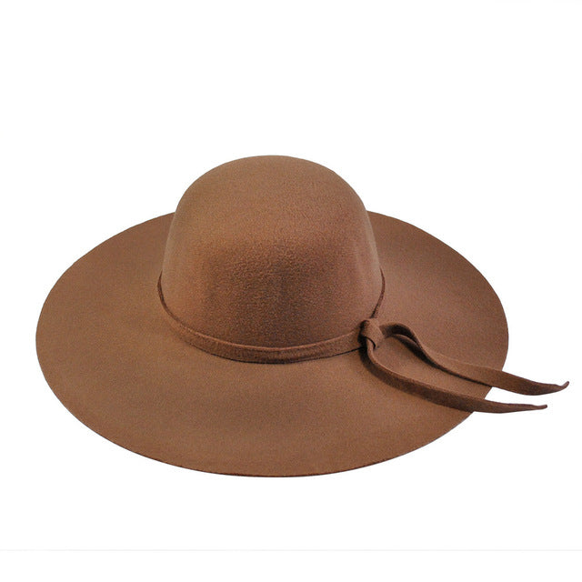 YIFEI New Pillbox Hat Women Wide Brim Felt Bowler Fedora Hat Floppy Sun Bowknot Cloche Cap Women's Large Hat 10 Colors outdoor