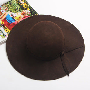 YIFEI New Pillbox Hat Women Wide Brim Felt Bowler Fedora Hat Floppy Sun Bowknot Cloche Cap Women's Large Hat 10 Colors outdoor