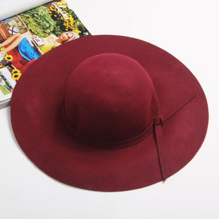 YIFEI New Pillbox Hat Women Wide Brim Felt Bowler Fedora Hat Floppy Sun Bowknot Cloche Cap Women's Large Hat 10 Colors outdoor