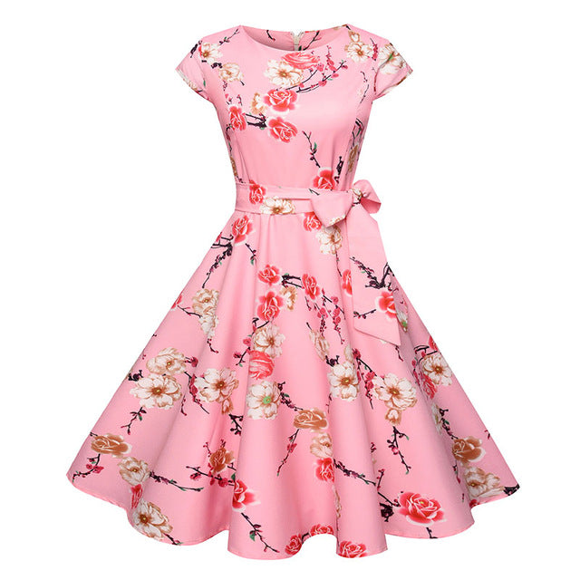 Women Summer Floral Dress 2018 50s Vintage Casual Elegant Print O Neck Party Work Office Dress Retro Rockabilly Vestidos