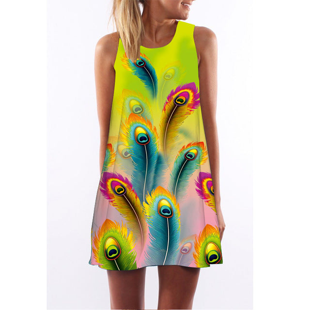 2018 Summer Dress Floral Print Boho Dresses For Women Casual Beach Sundress Sleeveless Flamingo Chiffon Dress Vestidos De Fiesta