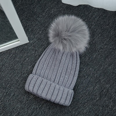 1Pcs Winter Beanies Hat For Adult And Kids Knitted Skullies Casual Cap With Fur Pompom Solid Colors Ski Gorros Cap Bonnet Hats