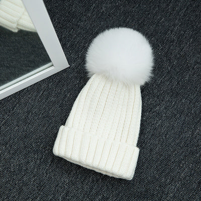 1Pcs Winter Beanies Hat For Adult And Kids Knitted Skullies Casual Cap With Fur Pompom Solid Colors Ski Gorros Cap Bonnet Hats