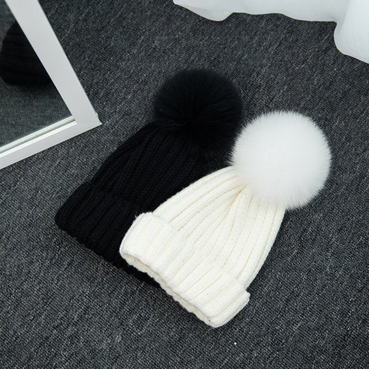 1Pcs Winter Beanies Hat For Adult And Kids Knitted Skullies Casual Cap With Fur Pompom Solid Colors Ski Gorros Cap Bonnet Hats