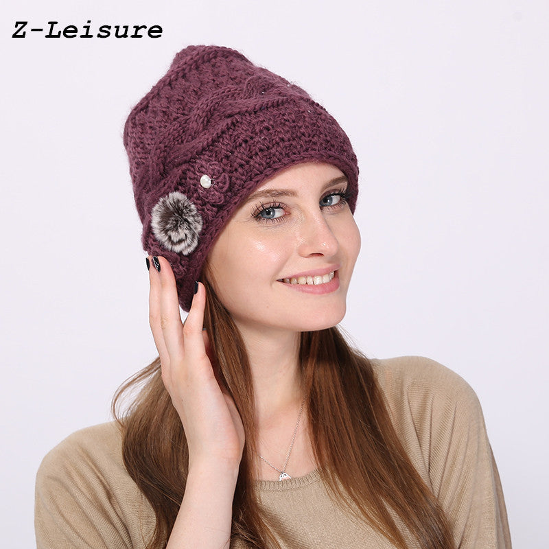 2017 Double Layer Winter Hat for Women Girls Hat Knitted Beanies & Skullies Cap Thick Fmale Cap With Velvet KC121