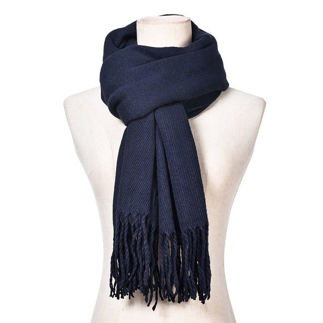 2018 Hot Brand New Fashion Women Men's Winter Warm Tassels Solid Cashmere Scarf  High Quality Pashmina Shawls Scarves for Ladies