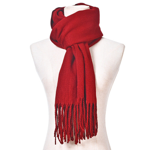 2018 Hot Brand New Fashion Women Men's Winter Warm Tassels Solid Cashmere Scarf  High Quality Pashmina Shawls Scarves for Ladies