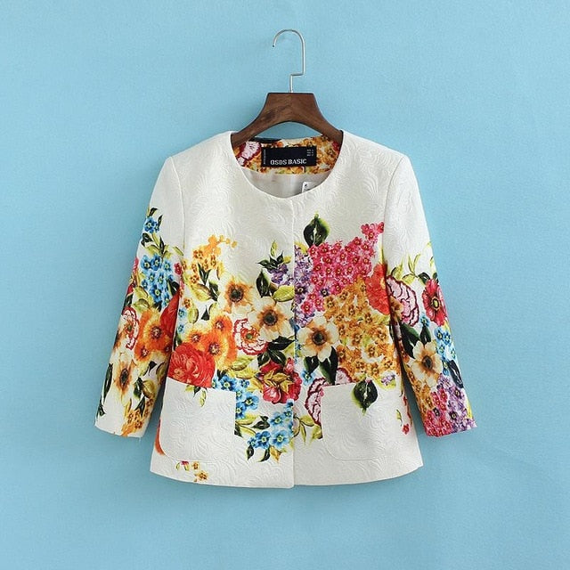 2018 New Chinese Style Half Short Floral O-neck Covered Button Regular Loose Standard Printing Jackets Coats Outwear WWT16619