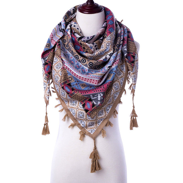 2018 New Fashion Warm Women Scarf Square Scarves Female Wraps Winter Autumn Tassel Printed Girl Shawls Blanket Scarf
